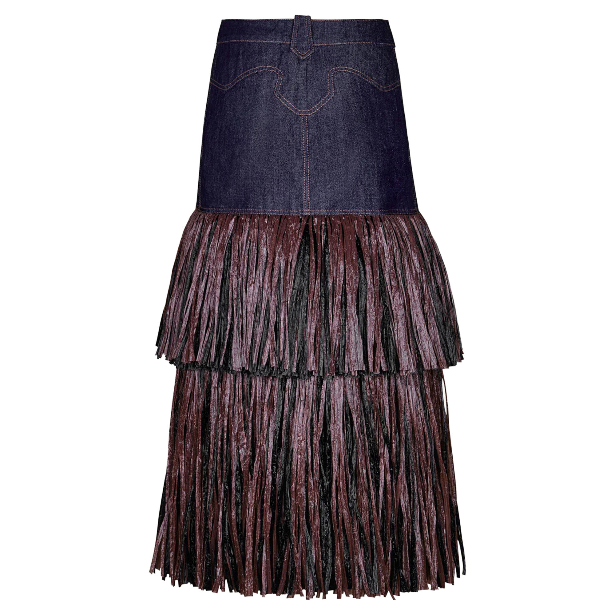 Johanna Ortiz Calipso Denim Raffia Detail Ankle Skirt | Tootsies