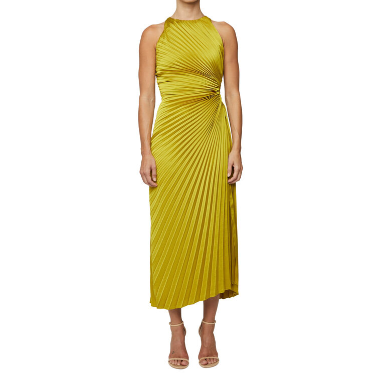 Reagan Sleeveless Satin Pleated Midi Dress image number null