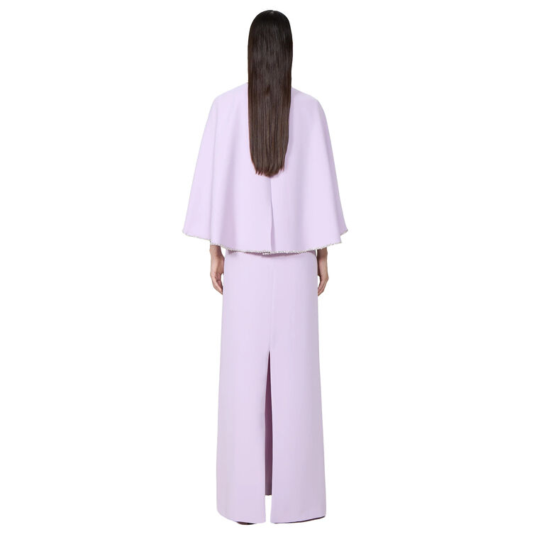Orianna Sleeveless Crepe Column Gown With Cape image number null