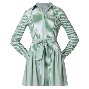Ruth Long Sleeve Belted Button-Front Mini Shirt Dress