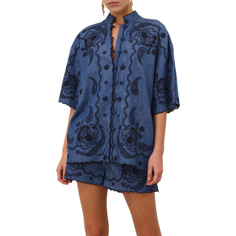 Aster Raglan-Sleeve Embroidered Denim Shirt image number null