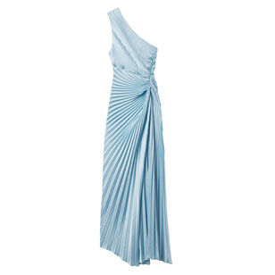 Lara One-Shoulder Pleated Satin Midi Dress