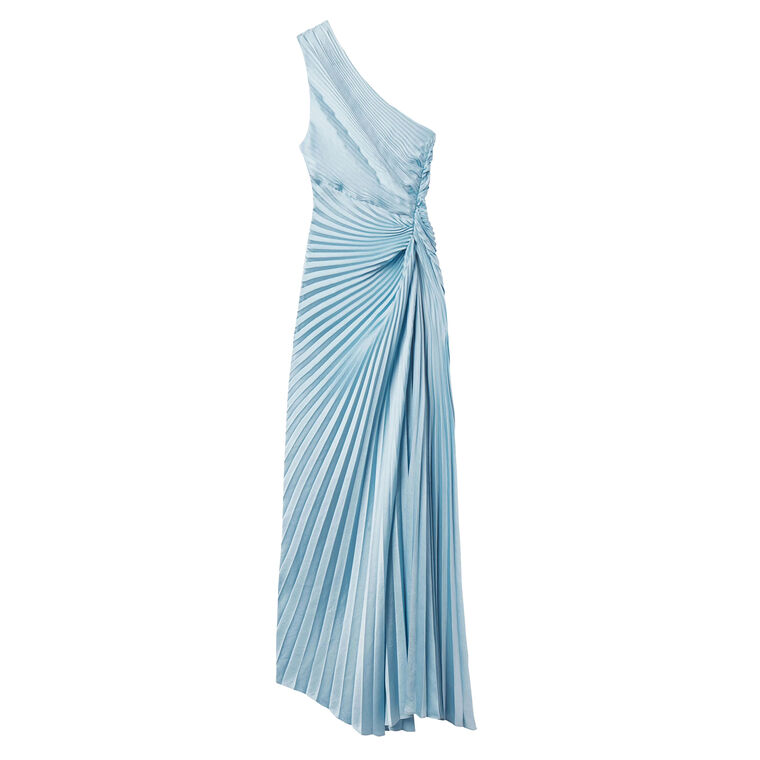 Lara One-Shoulder Pleated Satin Midi Dress image number null