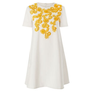 Embroidered Short Sleeve Crew Neck A-Line Mini Shift Dress