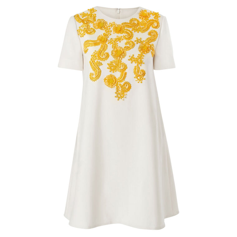 Embroidered Short Sleeve Crew Neck A-Line Mini Shift Dress image number null