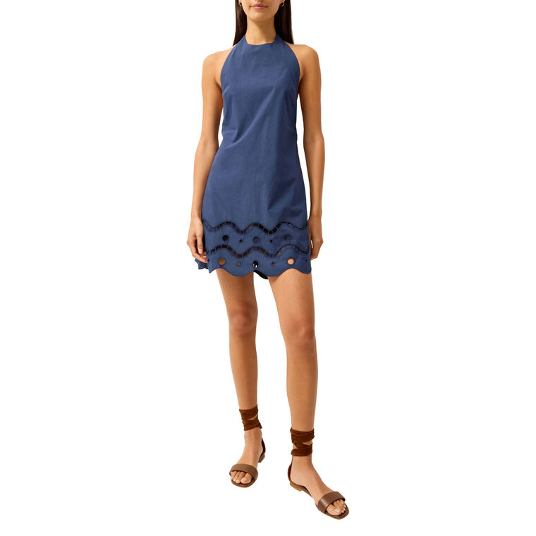 Patti Halterneck Mini Dress With Eyelet Hem image number null