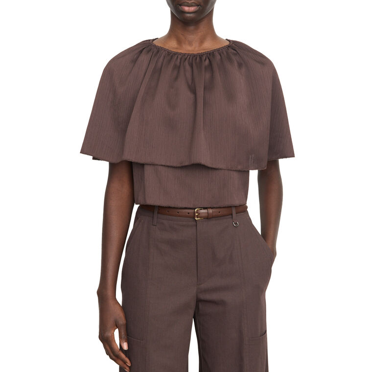 Short Sleeve Convertible Plisse Cape Top image number null