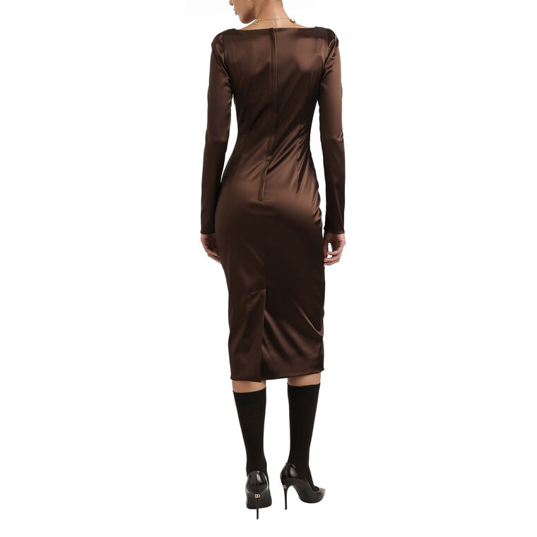 Long Sleeve Squareneck Satin Midi Dress image number null