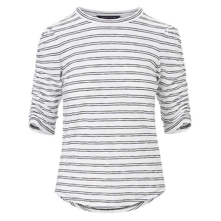 Waldorf Striped Ruched Sleeve Tee image number null