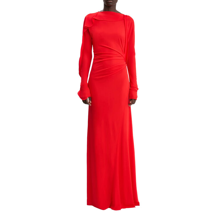 Long Sleeve Draped Jersey Gown image number null