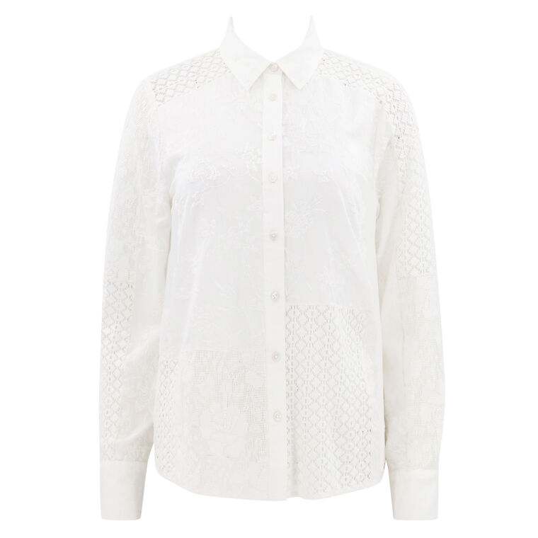 Streep Patchwork Embroidery Shirt image number null