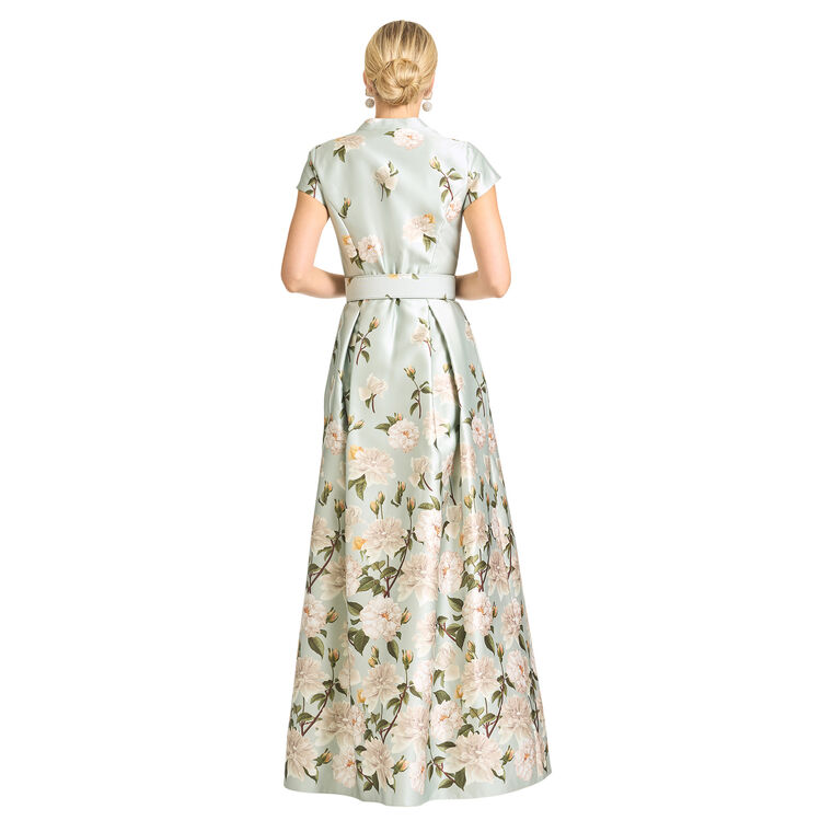 Marta Short Sleeve Belted Floral Gown image number null
