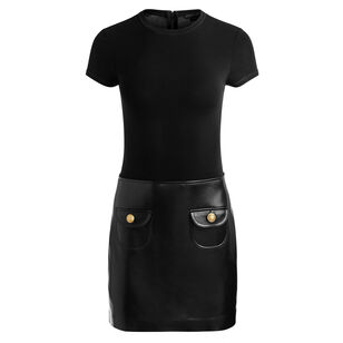 Sydney Short Sleeve Vegan Leather A-Line Mini Dress