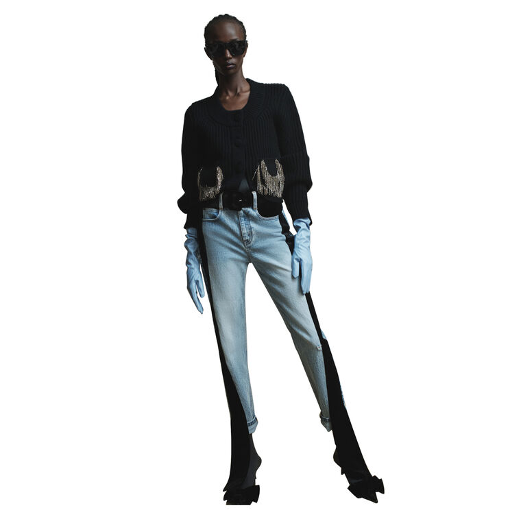 Joss Belted Velvet-Detail Jean image number null