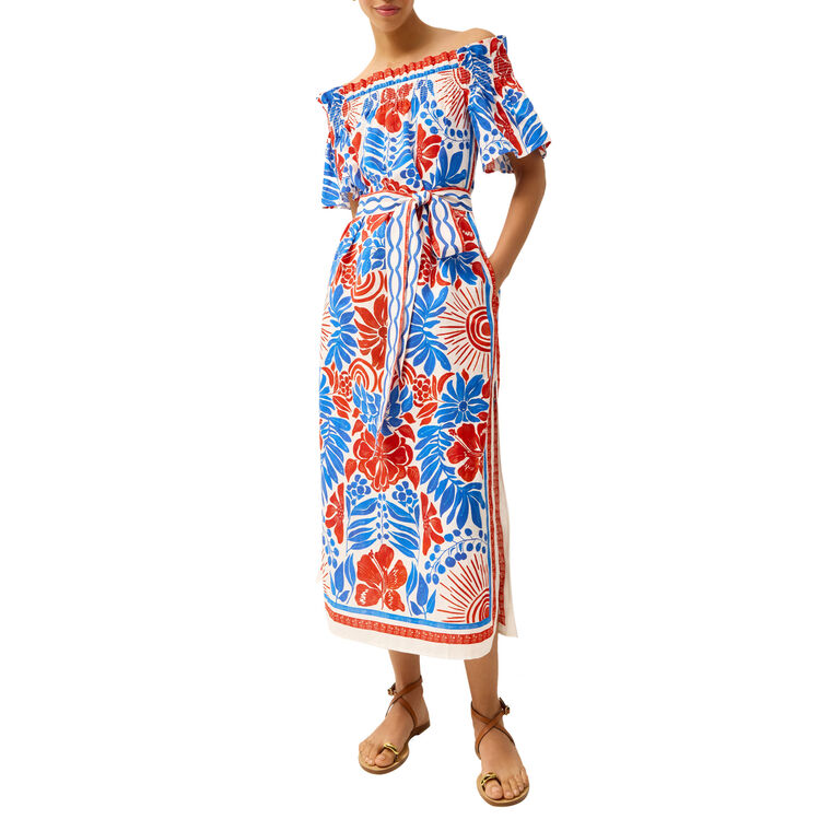Lola Short Sleeve Off-The-Shoulder Belted Midi Dress image number null