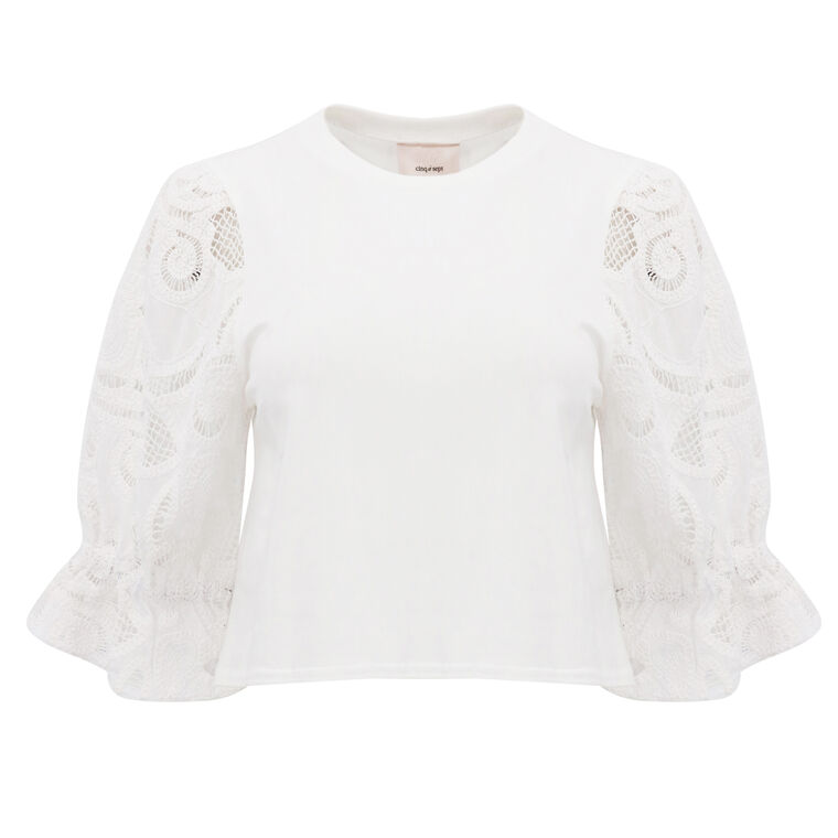 Carmine Embroidered Puff-Sleeve Top image number null