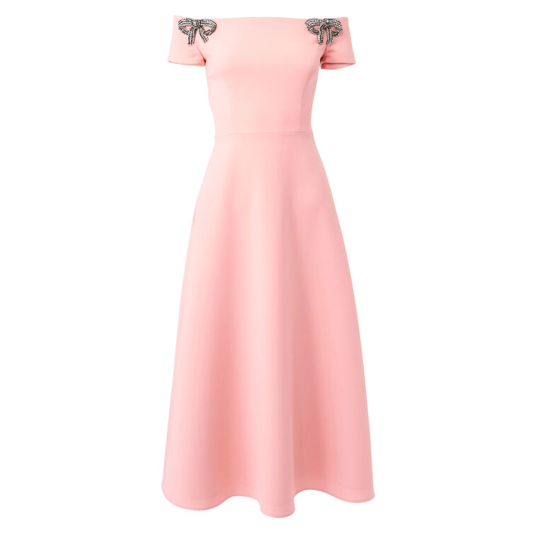 Bow-Embroidered Off Shoulder A-Line Midi Dress image number null