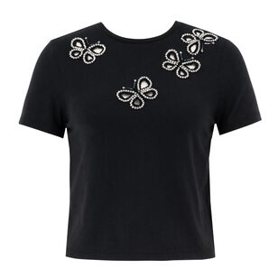 Cindy Short Sleeve Embellished Cropped Tee