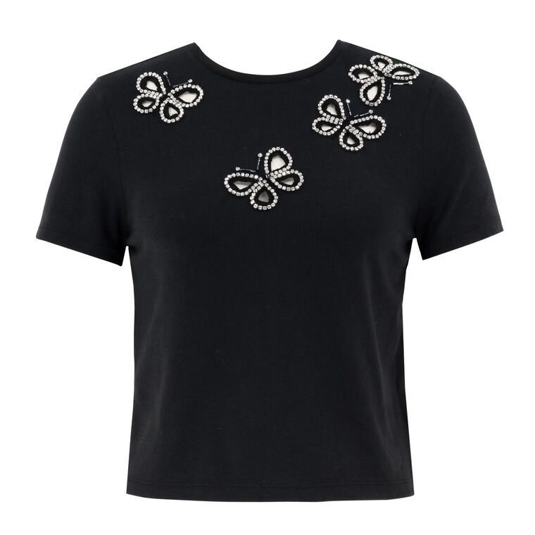 Cindy Short Sleeve Embellished Cropped Tee image number null