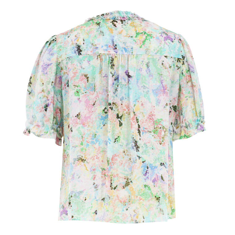 Go Get Ready To Ruffle Short Sleeve Printed Silk Blouse image number null