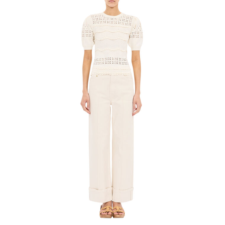 Marcelena Short Sleeve Eyelet Knit Top image number null