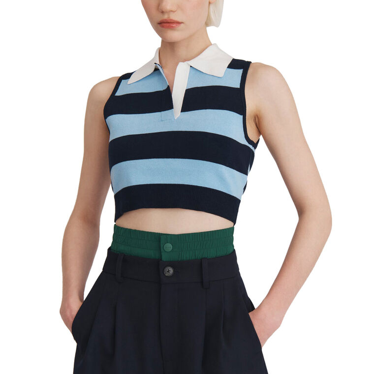 Leather Belt Back Cut Out Sleeveless Knitted Top image number null