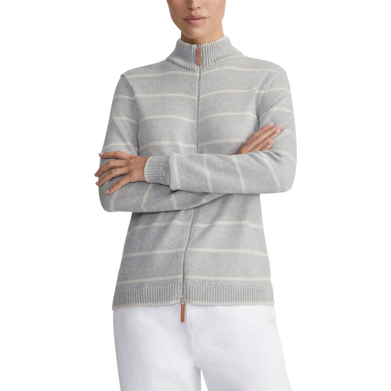 Stripe Cotton-Silk Stand Collar Cardigan image number null