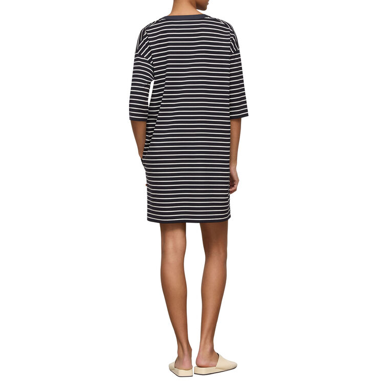 Short Sleeve Stripe Split Collar Tunic Dress image number null