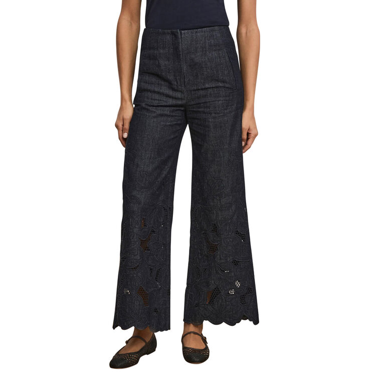 Osborne Wide-Leg Eyelet Chambray Pant image number null
