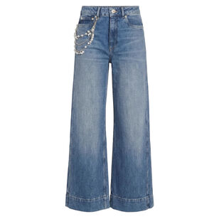 Wide-Leg Pearl Chain Denim Betsy Jeans
