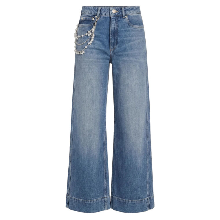 Wide-Leg Pearl Chain Denim Betsy Jeans image number null