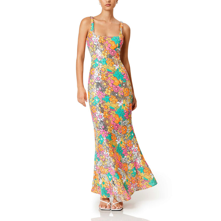 Tiki Floral Sequin Fitted Maxi Dress image number null