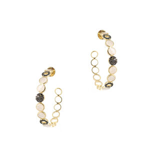 Pearl With Black Diamond Circle Hoops