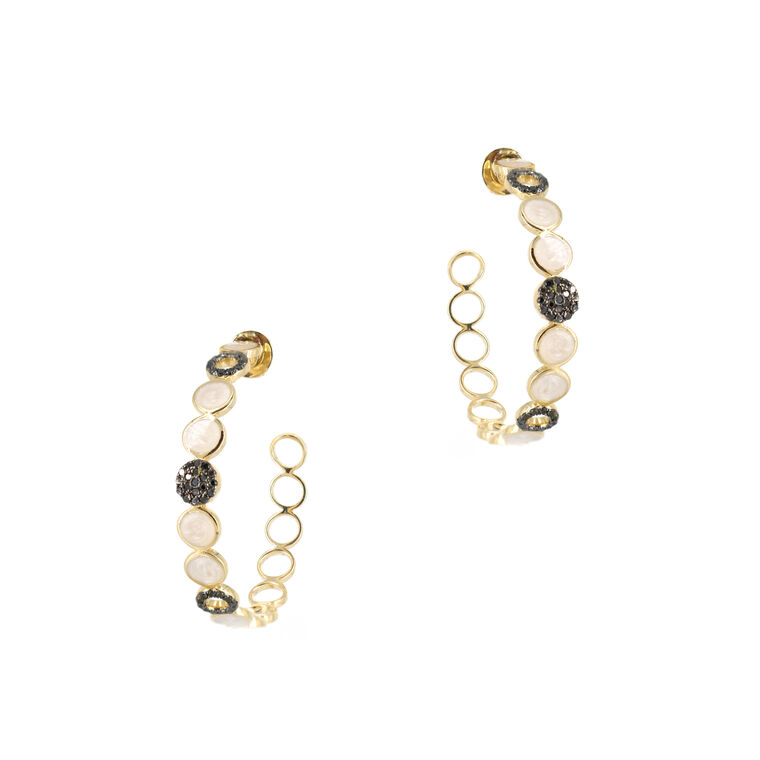 Pearl With Black Diamond Circle Hoops image number null