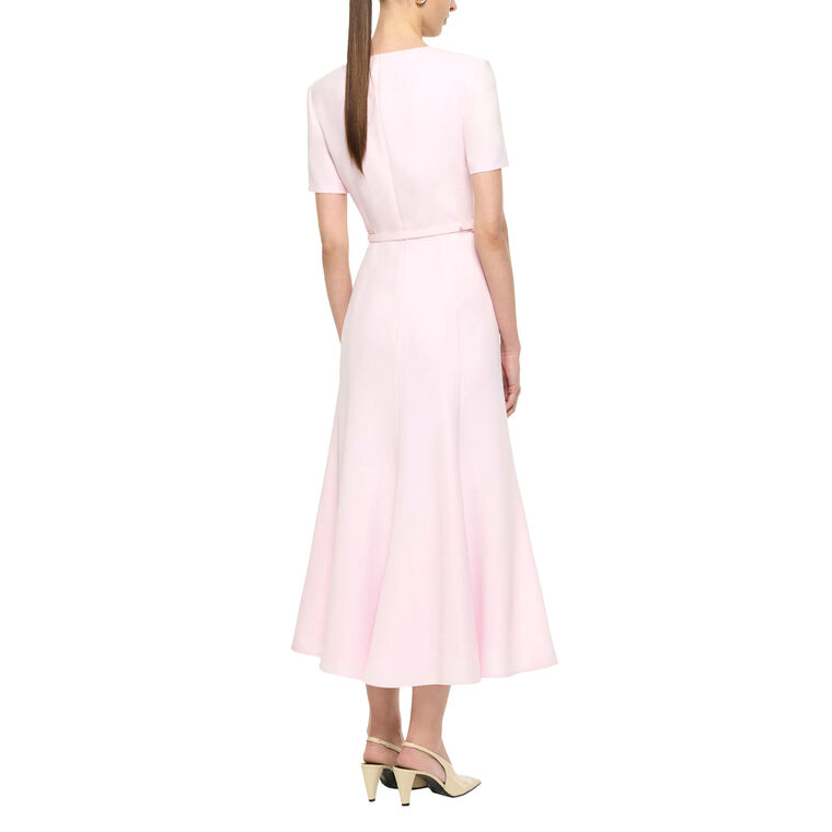 Short Sleeve Heavy Cady Tri-Fold Belted Midi Dress image number null
