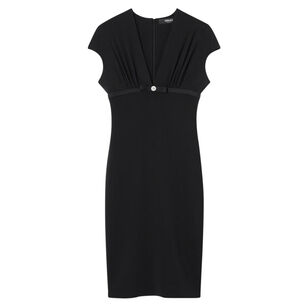 Deep V-Neck Techno Stretch Cady Mini Dress