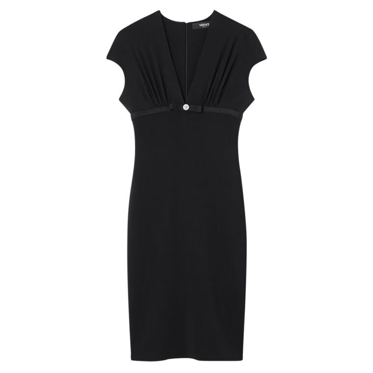 Deep V-Neck Techno Stretch Cady Mini Dress image number null