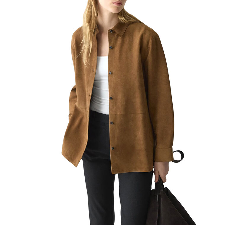 Long Sleeve Classic Menswear Suede Shirt image number null