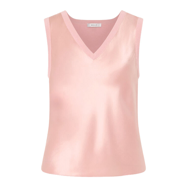 Satin-Knit Combination V-Neck Shell Top image number null