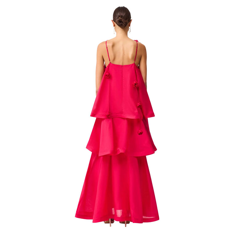 Thalia Sleeveless Rose-Trim Tiered Gown image number null