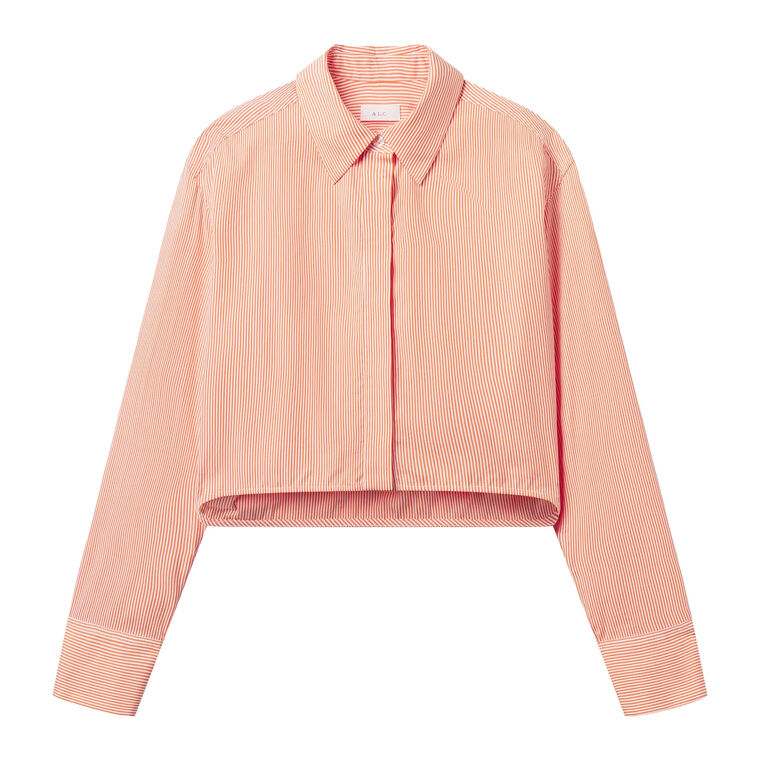 Maude Cropped Cotton Stripe Button-Up Top image number null