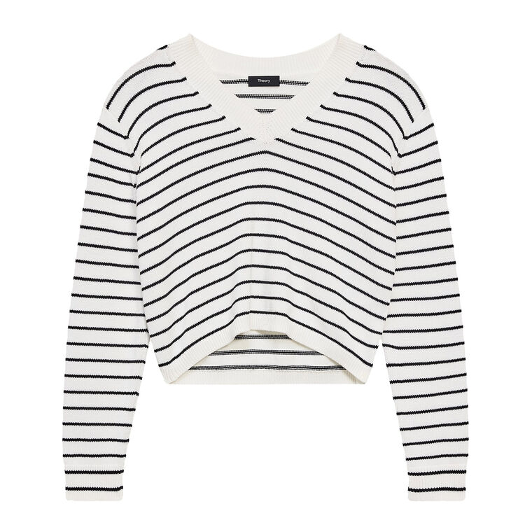 Waverly Cotton Stripe Cropped V-Neck Sweater image number null