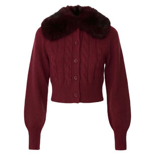 Rita Cable Knit Cardigan With Fur Collar