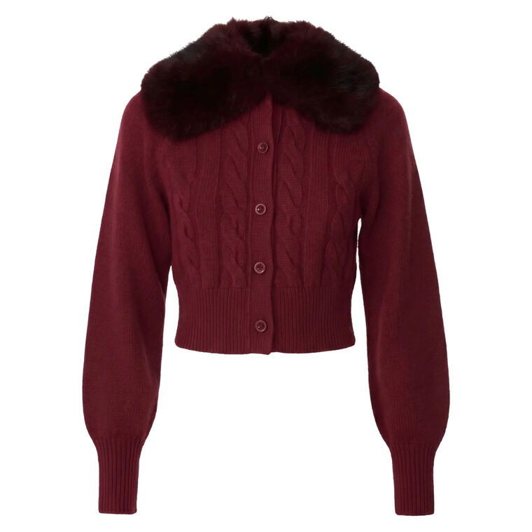 Rita Cable Knit Cardigan With Fur Collar image number null