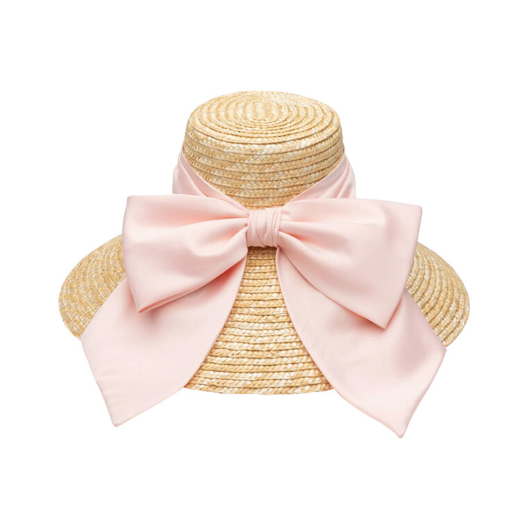 Mirabel Wide-Brim Straw Sun Hat With Satin Bow image number null