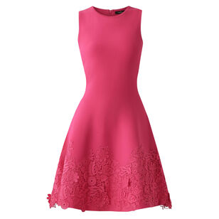 Sleeveless Knit Fit-And-Flare Lace Trim Mini Dress