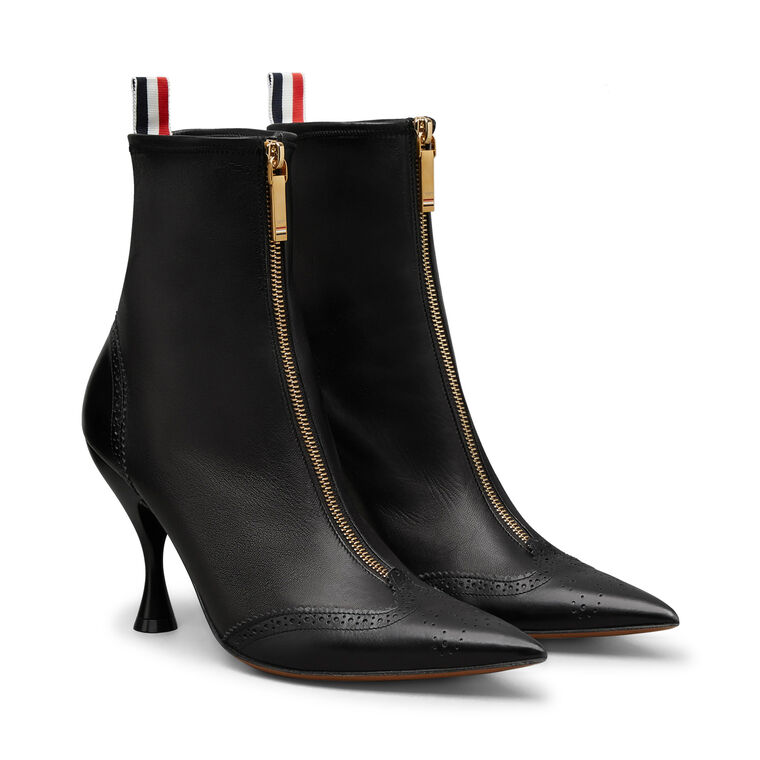 90mm Leather Wingtip Bootie With Curved Heel image number null