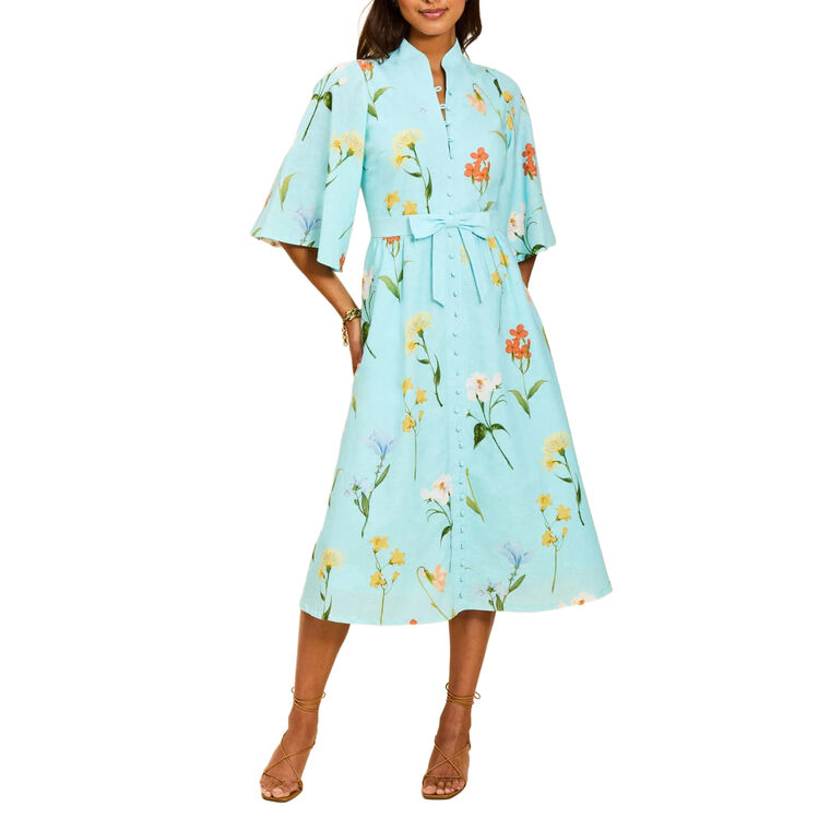 Carmen Butterfly Sleeve Button-Front Midi Dress image number null