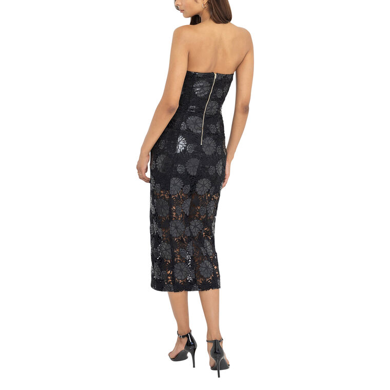 Misha Strapless Vegan Leather Guipure Lace Midi Dress image number null