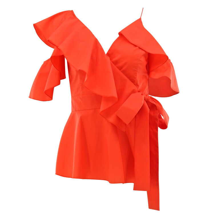 Roan Ruffle Shoulder Wrap Top image number null